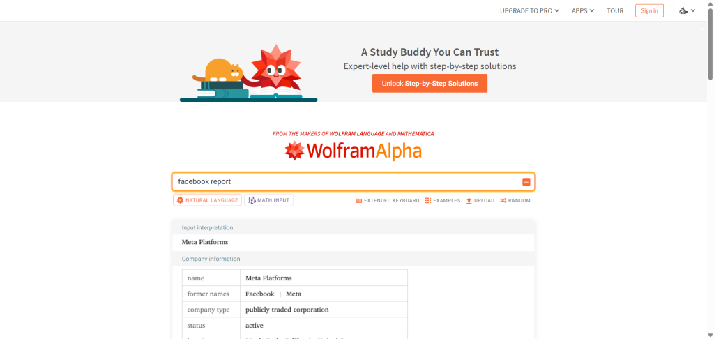Wolfram Alpha Facebook report landing page - CyberNaira Wolfram Alpha Facebook report landing page