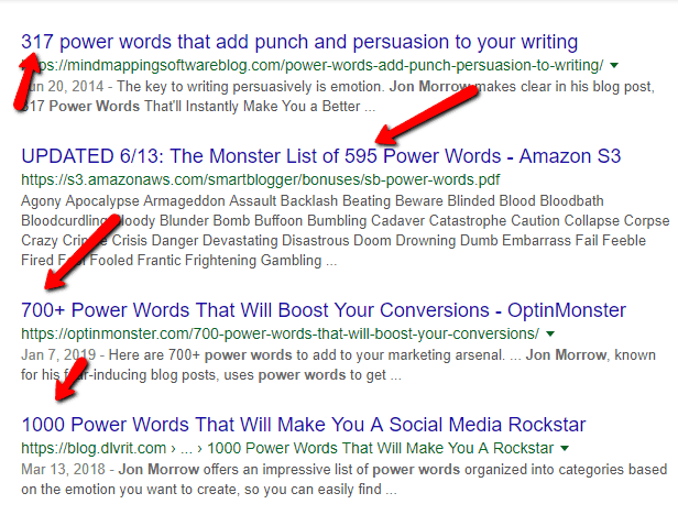 list articles examples 