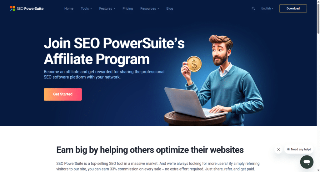 seo powersuite affiliate program landing page SEO PowerSuite web page promoting their affiliate program to earn rewards for sharing the professional SEO software platform.