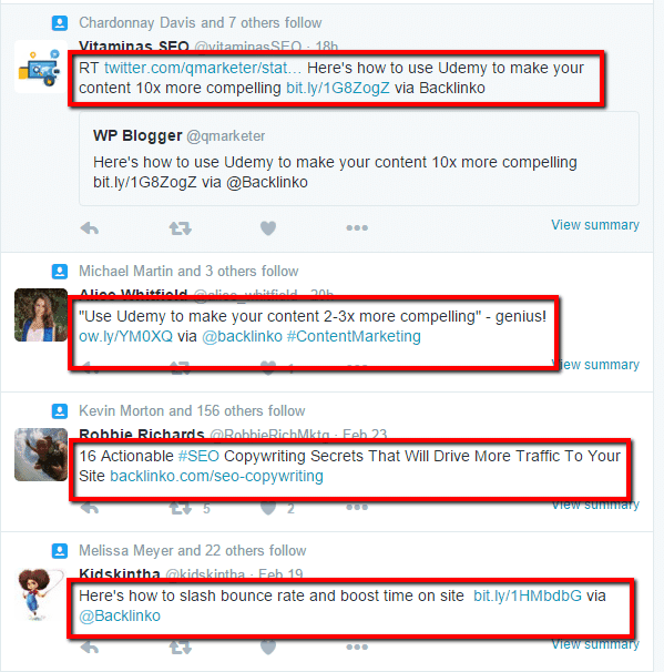 Twitter timeline with several tweets