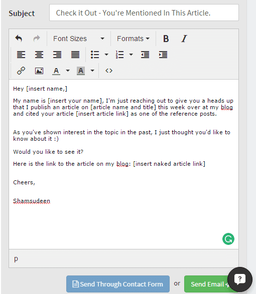 Sample outreach post - ninja outreach