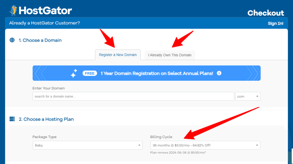 HostGator hosting details landing page