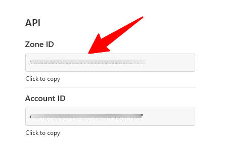 Zone ID setting page in Cloudflare