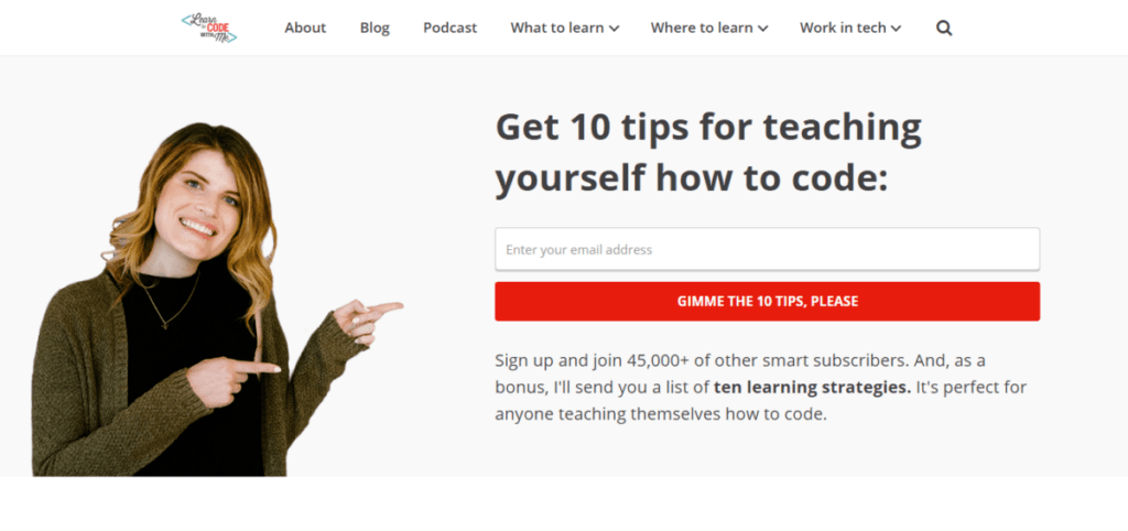 Learn to code with me website home page