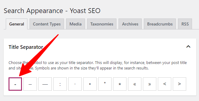 Yoast SEO setting for URL title seperator using hyphens