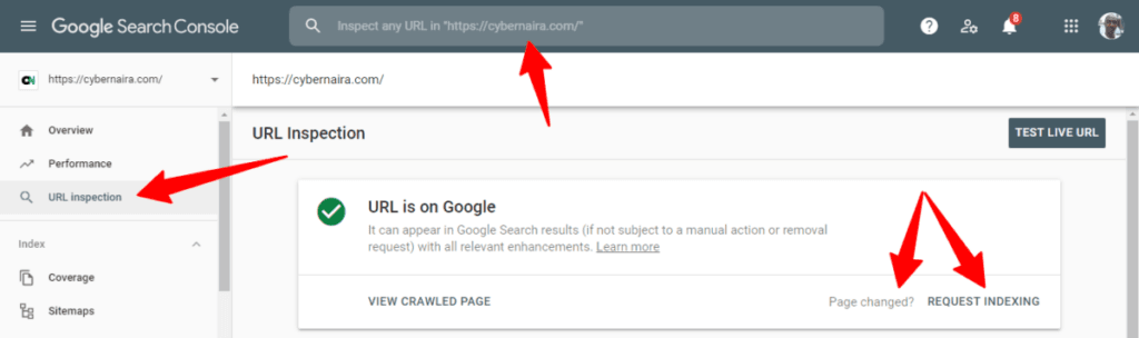 URL Inspection tool in Google search console