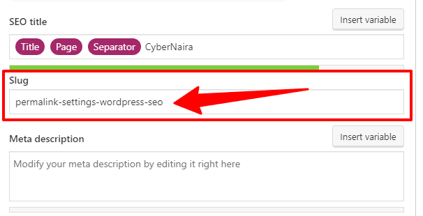 URL Slug field in Yoast SEO plugin