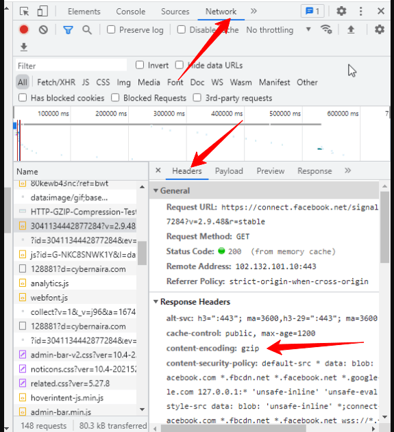 Chrome Dev Tools GZIP