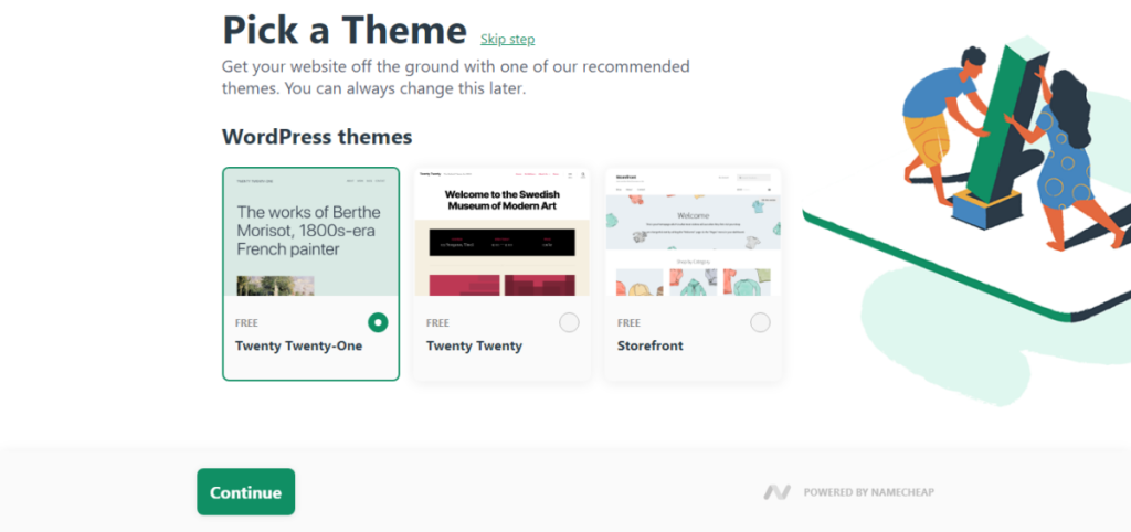 EasyWP Pick a theme - CyberNaira EasyWP WordPress Installtion - Step 3 - Pick a Theme