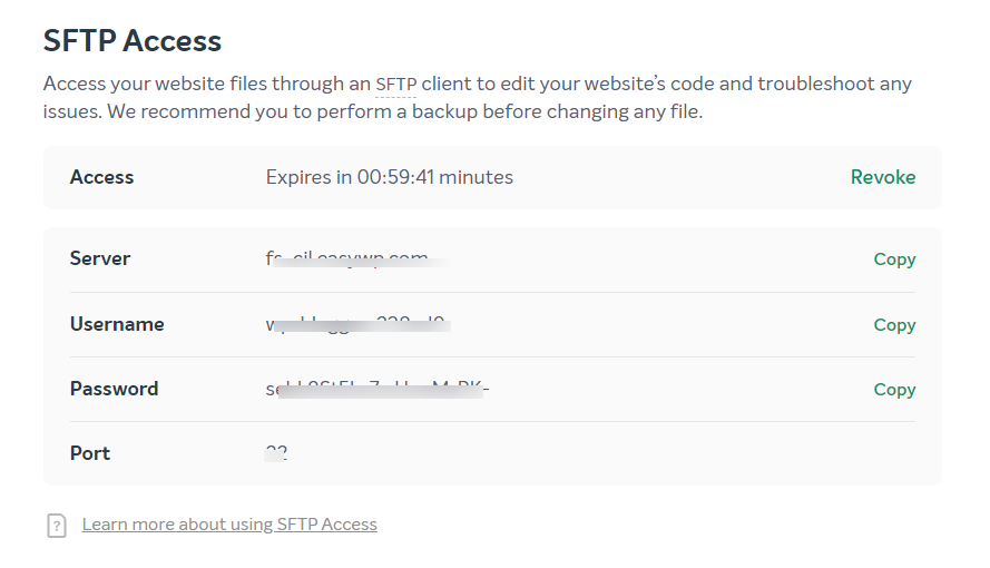 EasyWP SFTP Access details - CyberNaira SFTP Access and log in details