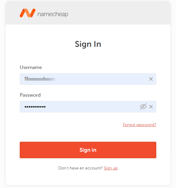Easywp login in NameCheap - CyberNaira NameCheap sign-in page with details