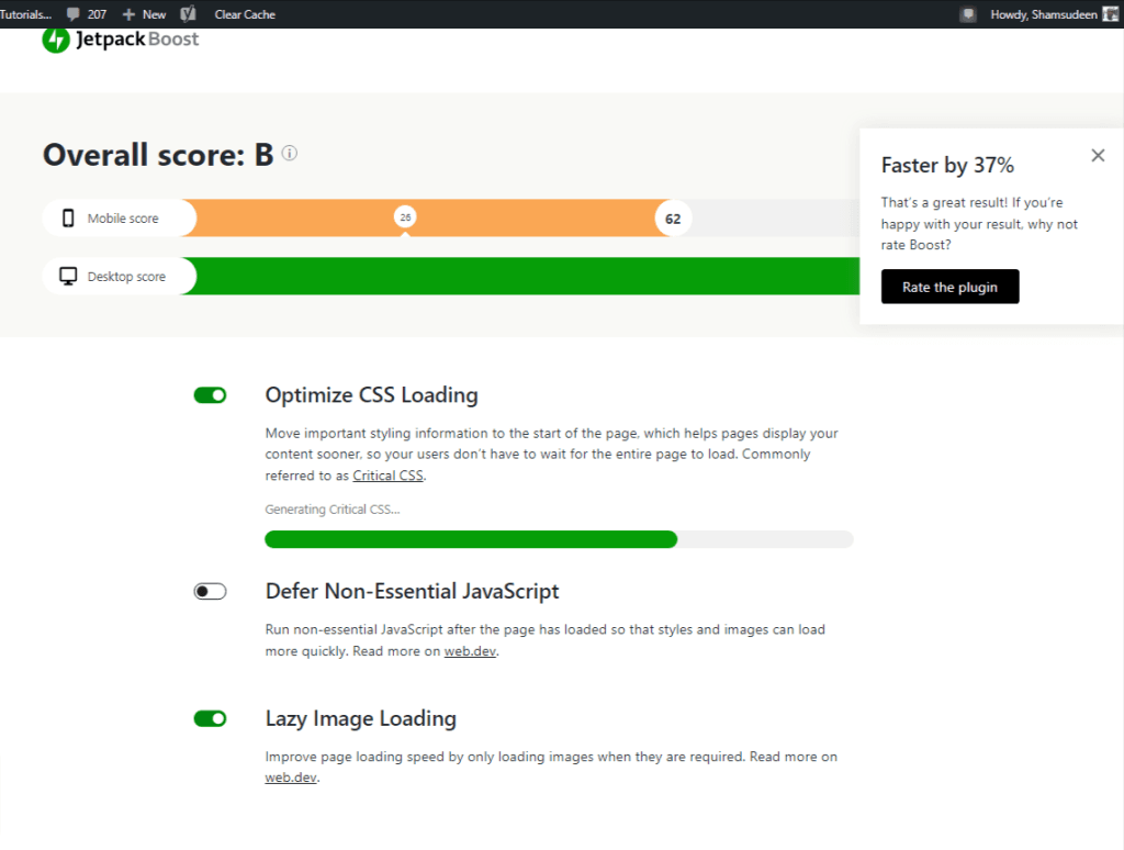 Jetpack Boost Settings ‹ CyberNaira Blogging Tips And Tutorials That Work — WordPress JetPack Boost setup page