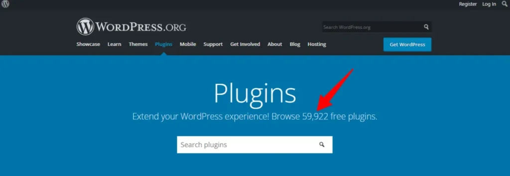 WordPress.org plugin repository page showing nearly 60000 free plugins available to download.