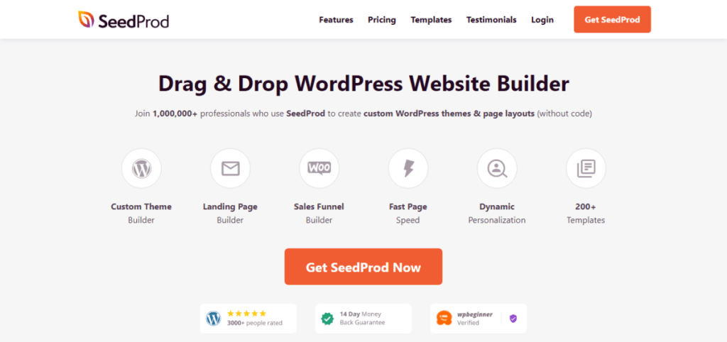 SeedProd WordPress responsive theme builder homepage