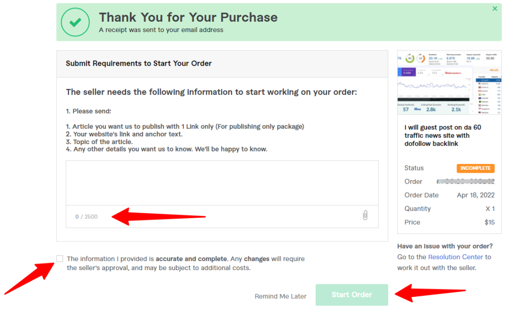 Order Requirements 2 - CyberNaira Fiverr gig requirement from buyer page