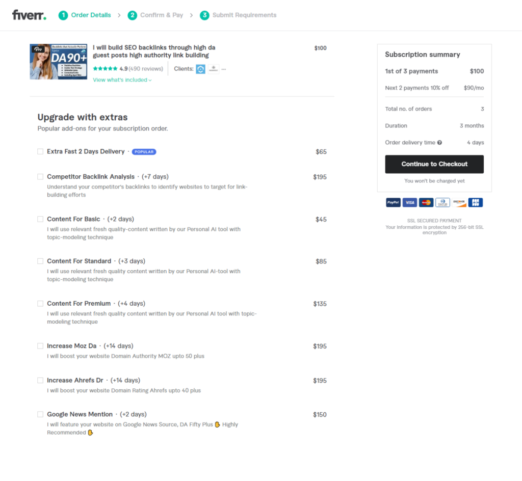 Order details - CyberNaira Checkout page - Fiverr payment