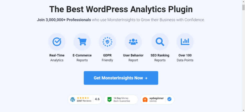 MonsterInsights The Best Google Analytics Plugin for WordPress - CyberNaira MosnterInsights homepage