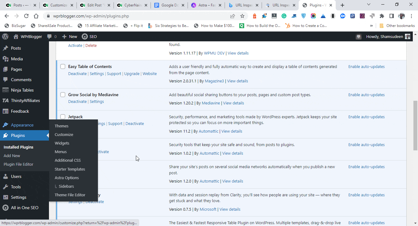 wordpress dashboard astra pro hooks setup navigation Cursor navigation through the WordPress customizer to configure custom Astra Pro hooks within code sections.