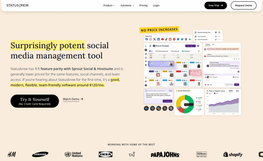 statusbrew social media management tool Statusbrew social media management platform with scheduling, analytics, team collaboration, and social inbox features.