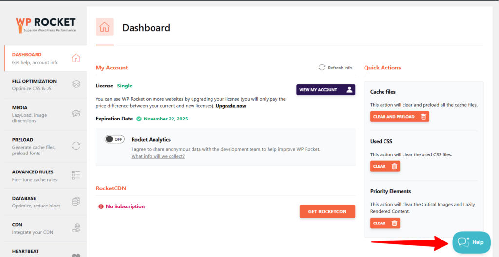 WP Rocket dashboard - CyberNaira WP Rocket dashboard