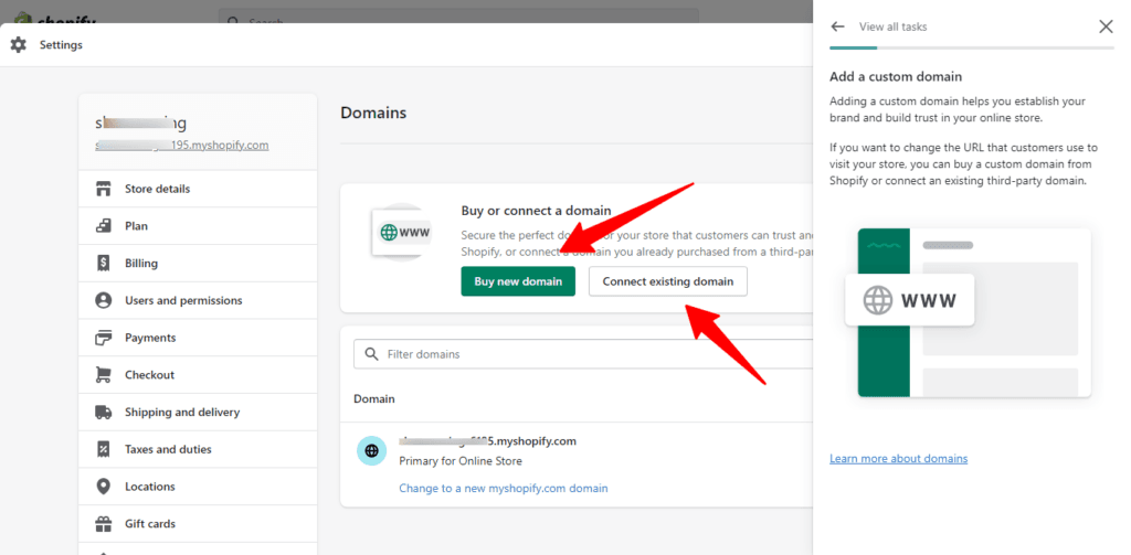 Add domain name - Shopify store