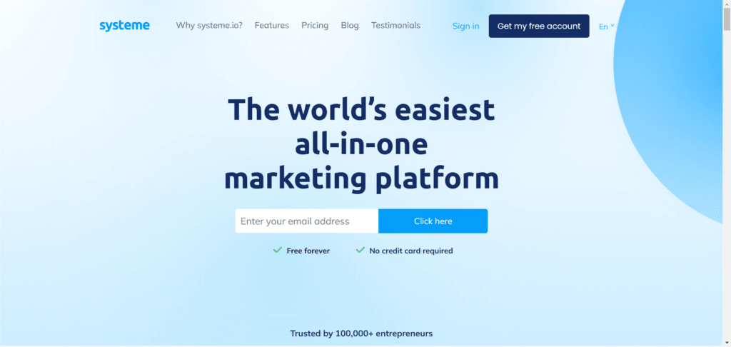 Systeme.io homepage