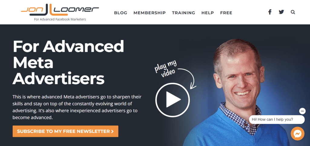 Jon Loomer website homepage featuring a portrait of Jon Loomer and "For Advanced Meta Advertisers" text.