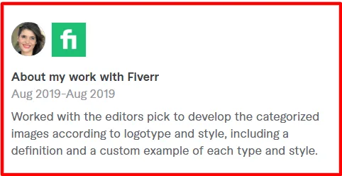 Borydesign Fiverr profile testimonial explaining a project with Fiverr editors to develop categorized images for logotypes and styles.