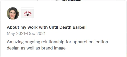 Borydesign Fiverr profile testimonial highlighting a long-term collaboration with Until Death Barbell for apparel collection and brand image design.Borydesign Fiverr profile testimonial highlighting a long-term collaboration with Until Death Barbell for apparel collection and brand image design.