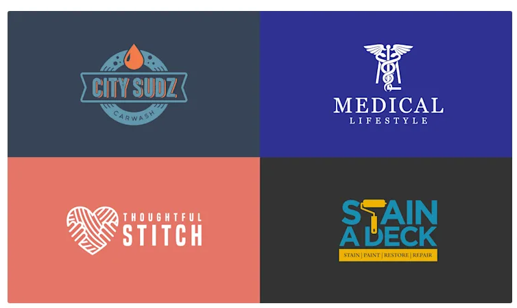 Lisavideointro graphic design portfolio grid featuring diverse logo styles including minimalist flat designs, versatile typography, and detailed cartoon mascots.