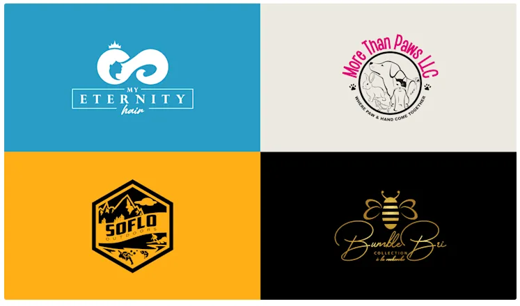 Lisavideointro graphic design portfolio featuring a collection of vibrant mascot logos including characters for food, legal, and automotive brands.