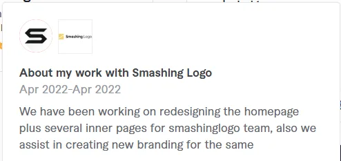 Fiverr gig page for Skydesigner featuring a "smashing logo design" service with a portfolio of creative emblem and typography samples.