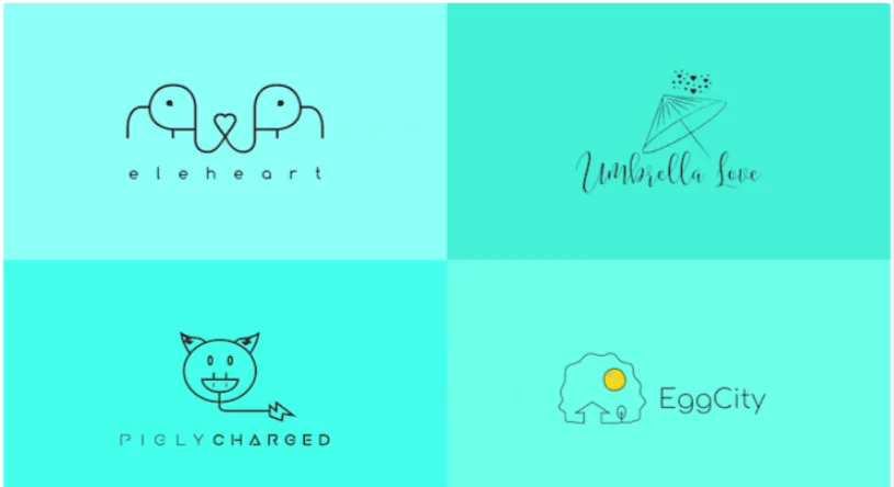 Weperfectionist graphic design portfolio showcasing creative line art logos including an elephant heart, umbrella love, and pigly charged icons.