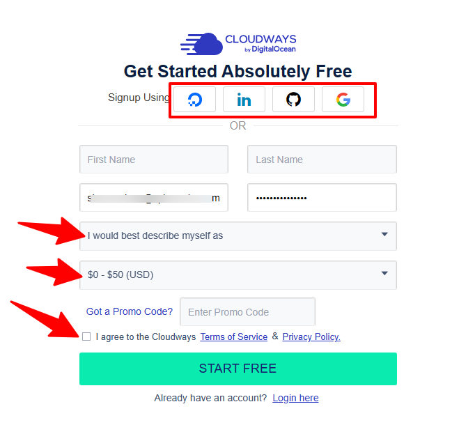 Cloudways Next Generation Cloud Hosting Platform - CyberNaira Cloudways signup form for free trial