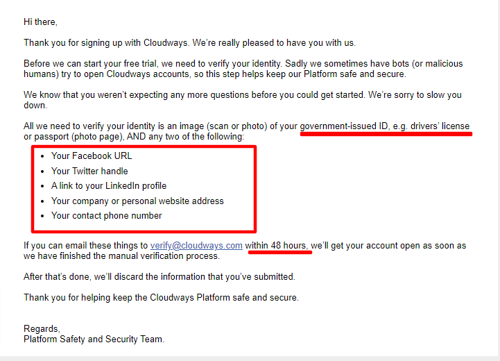 Cloudways email verification processing - CyberNaira email content from Cloudways supports