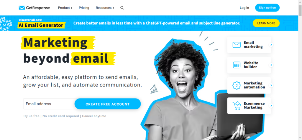 GetResponse Professional Email Marketing for Everyone New - CyberNaira Getresponse homepage