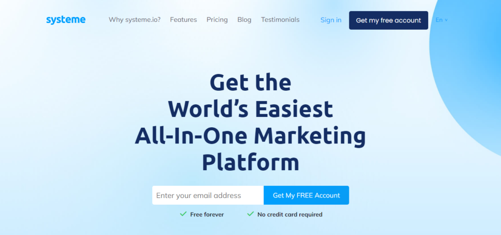 Systeme io The only tool you need to launch your online business 1 - CyberNaira Systeme.io homepage