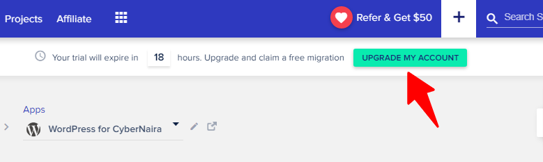 upgrade button - CyberNaira Account upgrade button with arrow