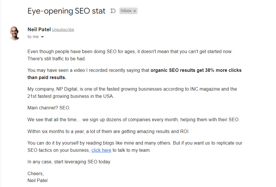 Eye opening SEO Neil Patel - CyberNaira Neil Patel Email Newsletter example