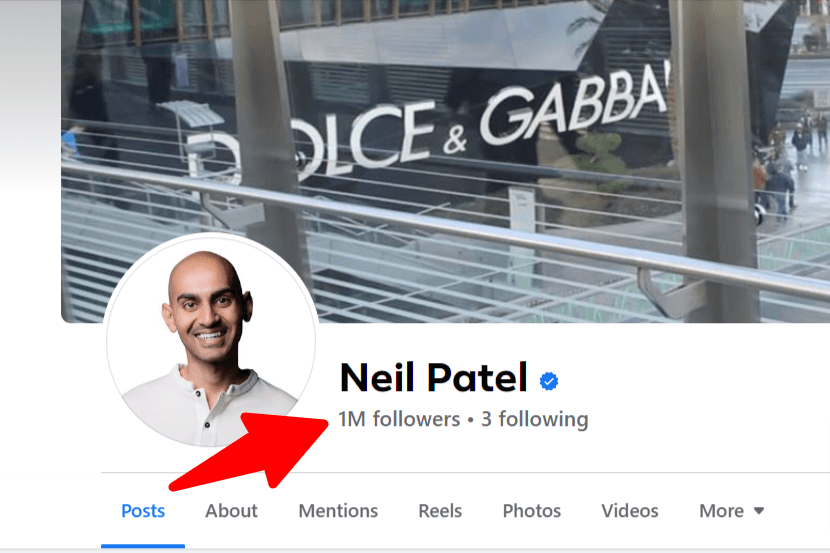 Neil Patel's Facebook likes with over 1 million followers 
