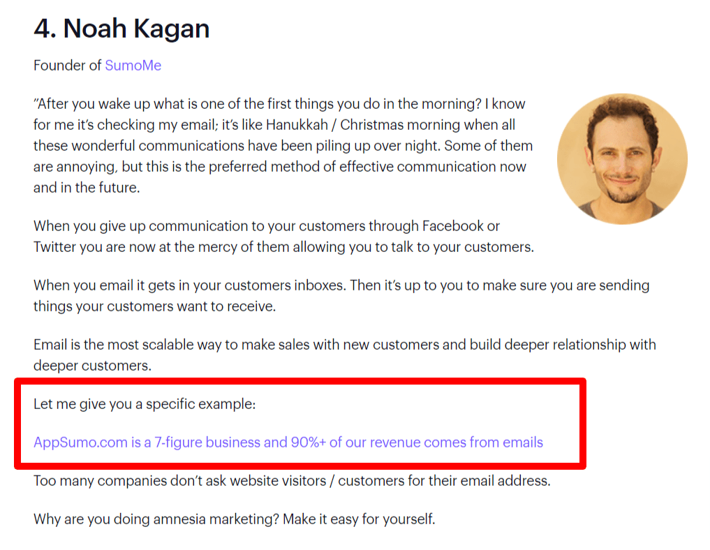 How to build an email list by experts round-up post comment from Noah Kagan 