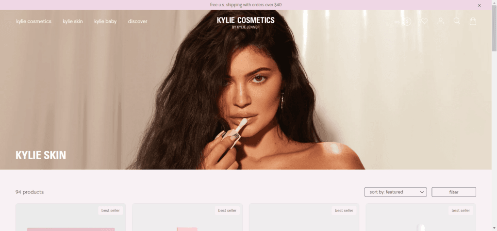 Kylie Cosmetics homepage