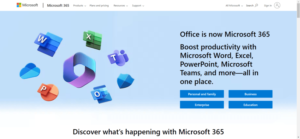 Microsoft Forms 365 homepage