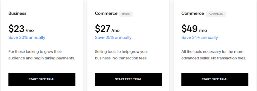 Squarespace pricing plans.