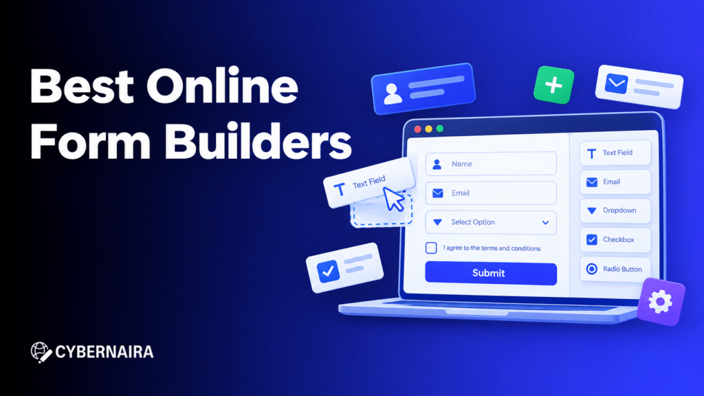 best online form builders featured image Best online form builders displayed on a laptop with customizable form fields and submission options.