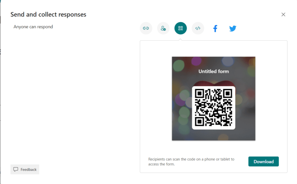 QR code in Microsoft Forms 365