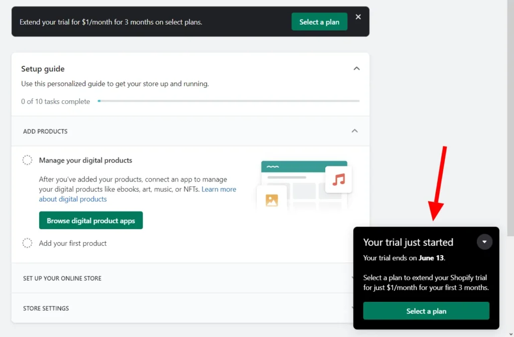 shopify free trial 1 dollar per month for 3 months.