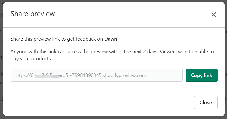 Shopify draft content preview link