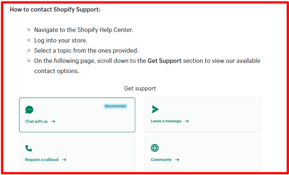 How to request a callback from Shopify step guide