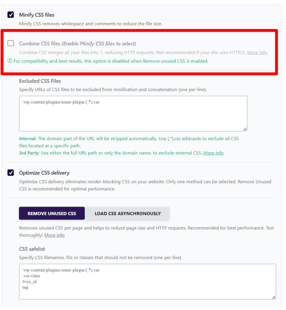 WP Rocket File Optimization setting page